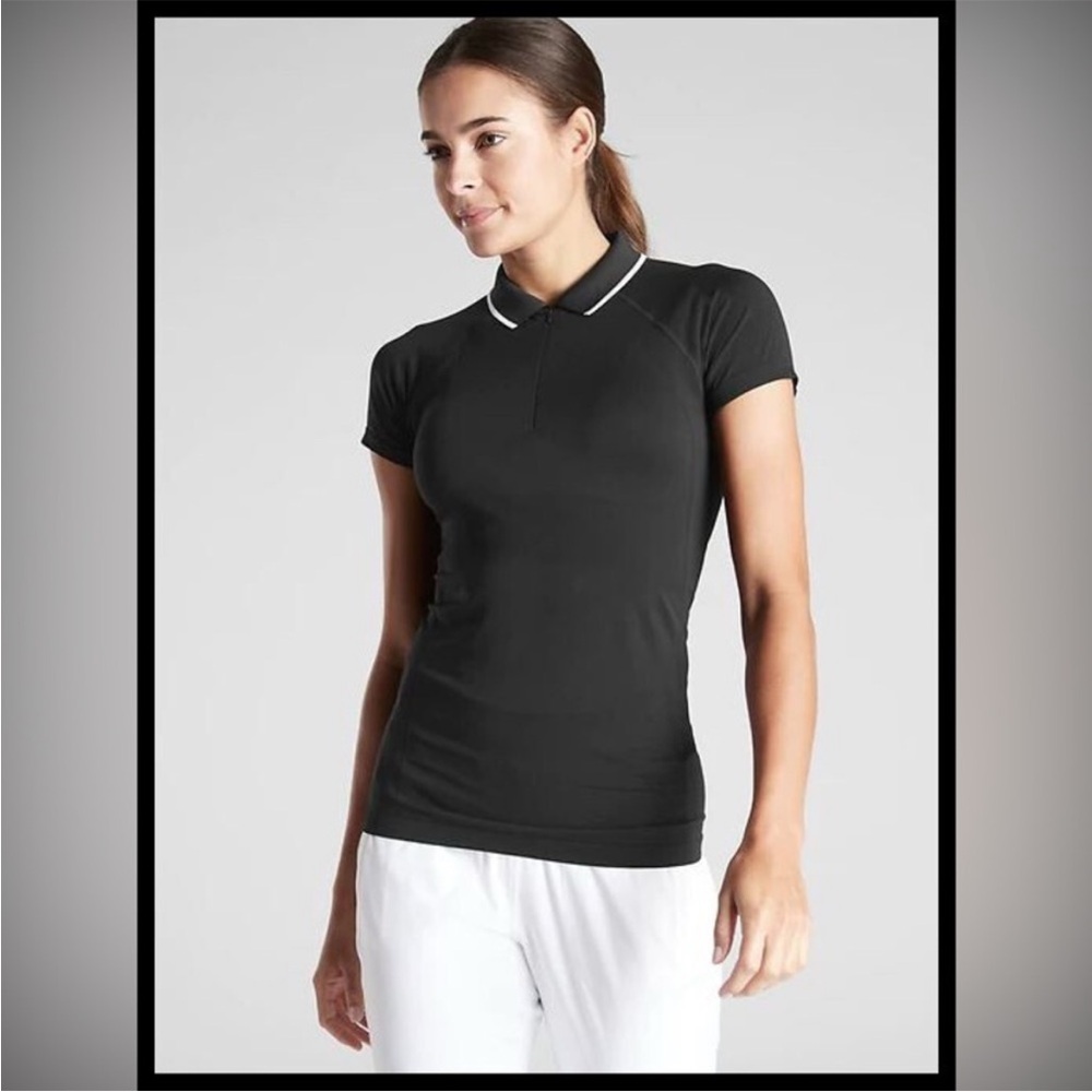 Athleta Black Momentum Seamless Polo Tee Size Small